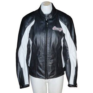 Z1R Nectar Womens LG Black White Leather Motorcycle Jacket Removable Pads Liner